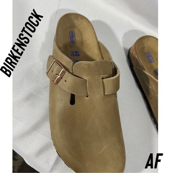 BIRKENSTOCK BOSTON OILED LEATHER IN TOBACCO BROWN MULES NWT - Picture 2 of 12